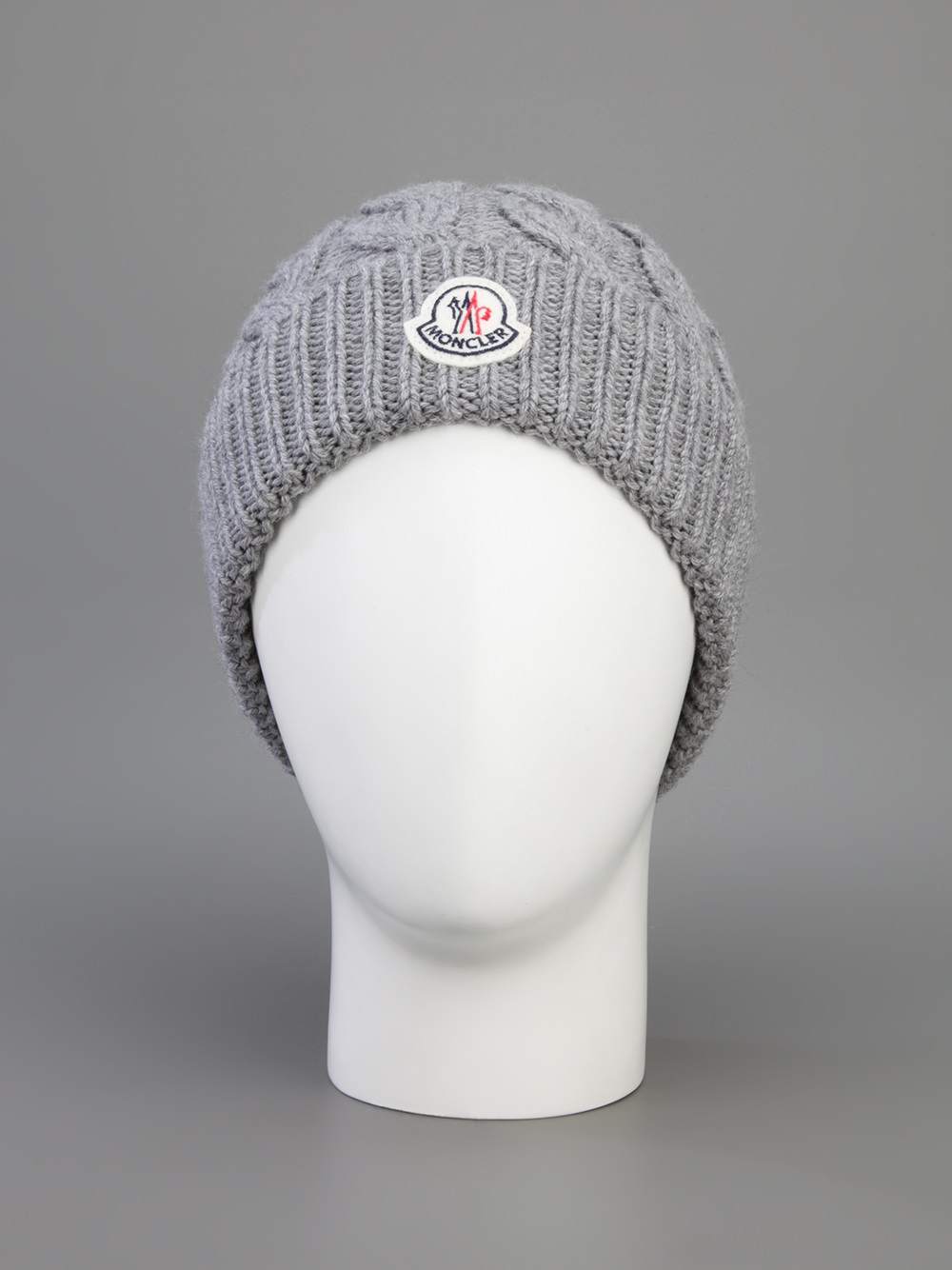 Moncler Cable Knit Beanie Hat in Grey (Gray) for Men - Lyst