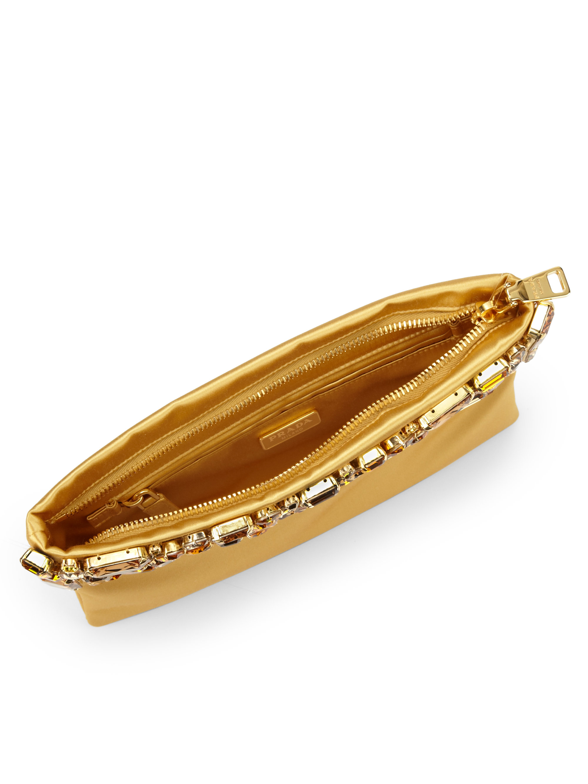 Prada Raso Jeweled Satin Clutch in Gold (GINESTRA-GOLD) | Lyst  