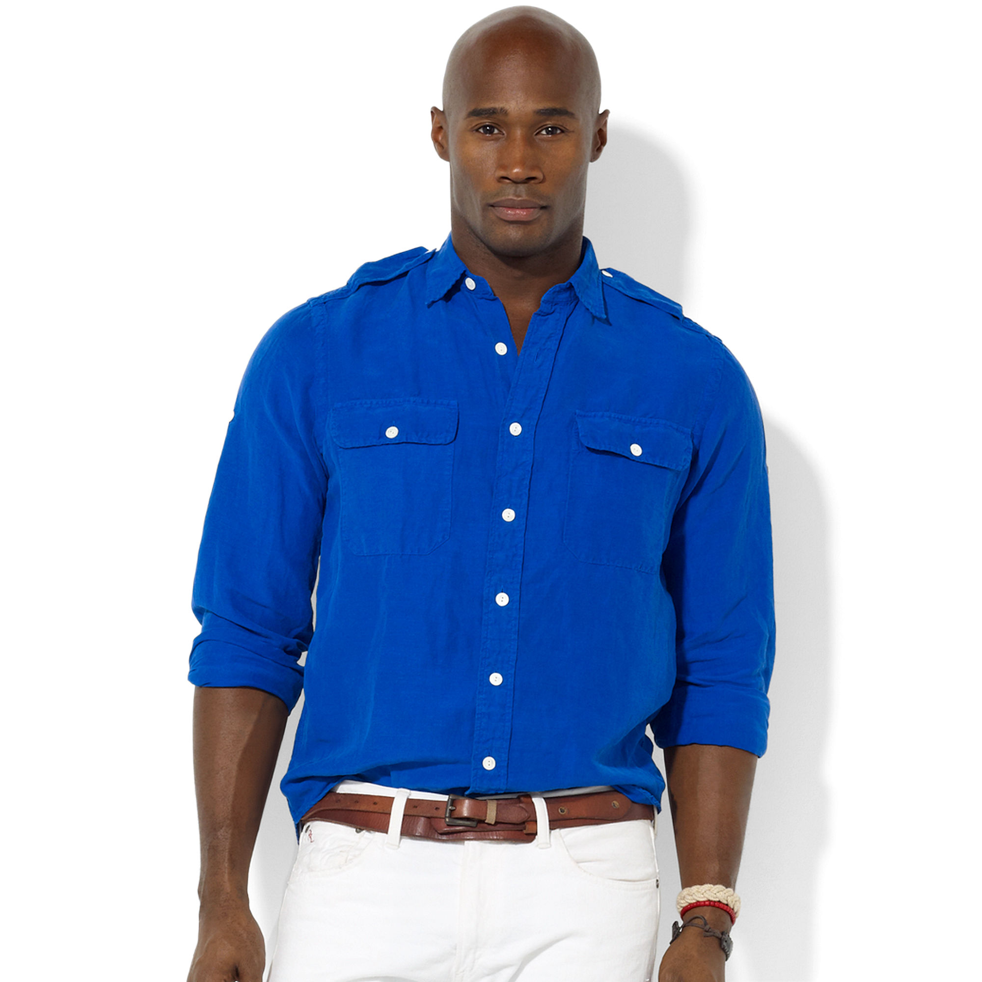 Ralph Lauren Military Gi Linenandsilk Epaulet Shirt in Blue for Men | Lyst
