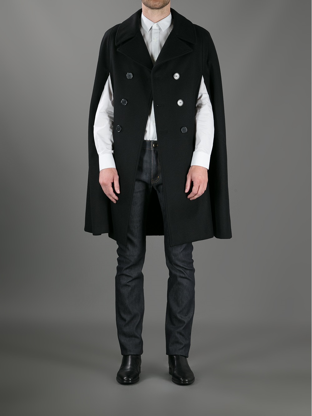 Saint Laurent Double Breasted Cape Coat in Black for Men | Lyst UK