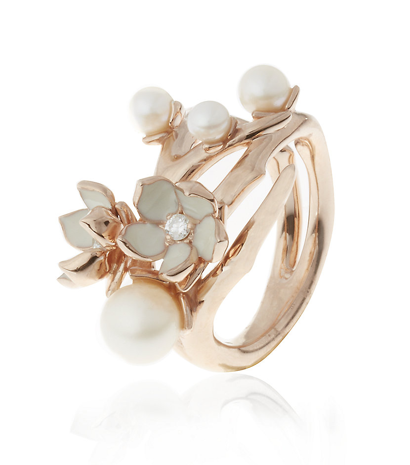 Shaun Leane Cherry Blossom Ring With Diamonds And Pearls in Gold ...