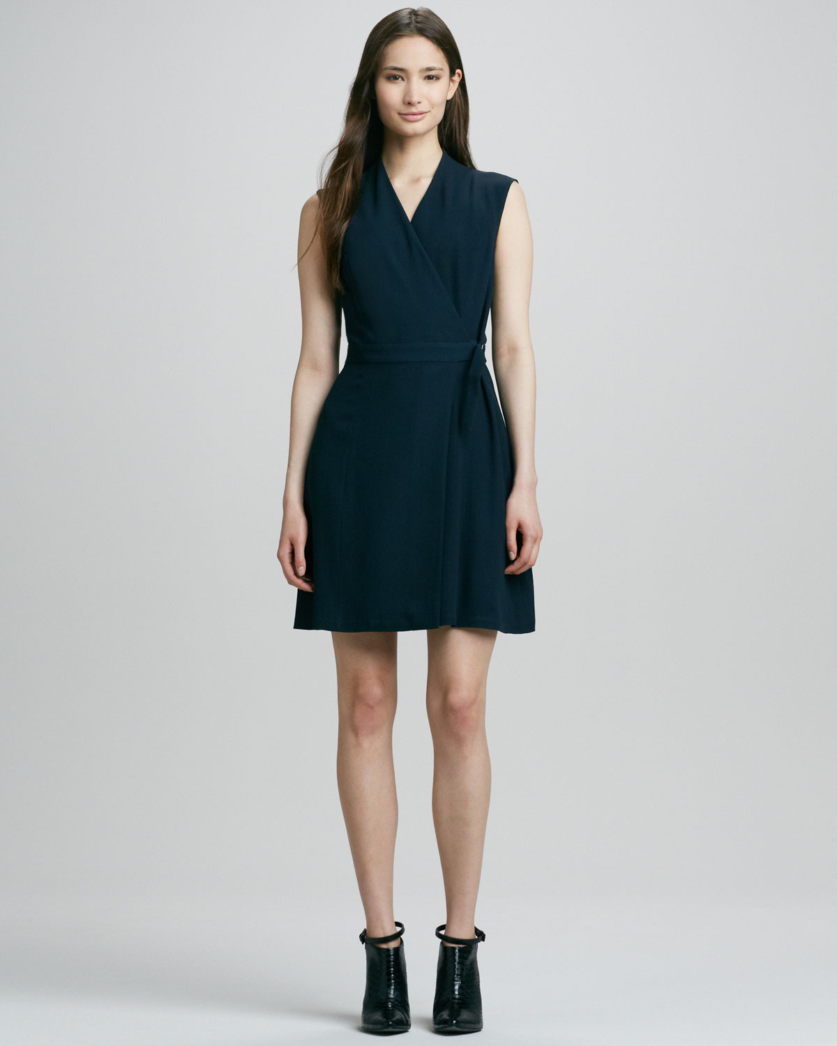 Lyst Theory Eldah Sleeveless Wrap Dress in Black