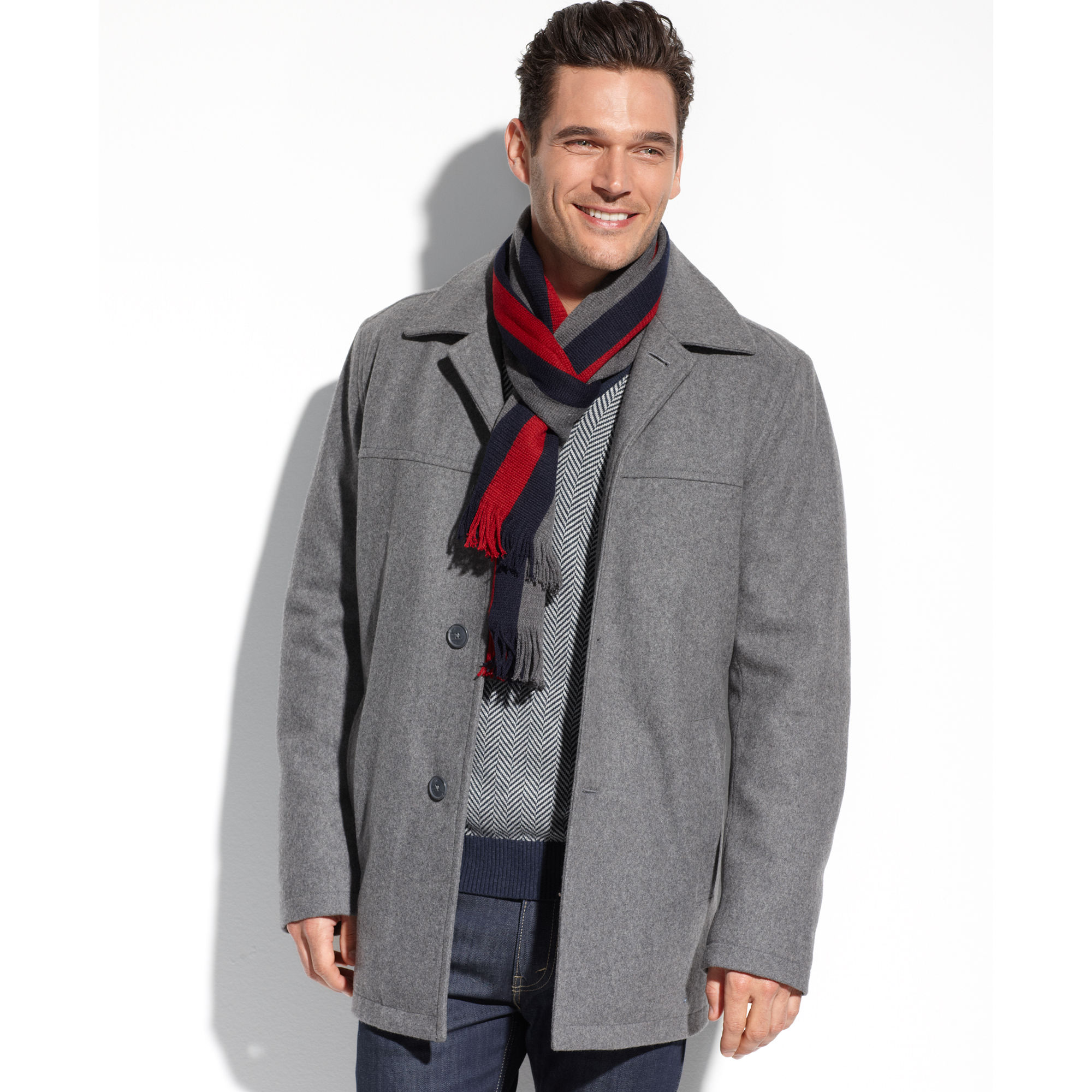 tommy hilfiger melton wool walking coat with scarf