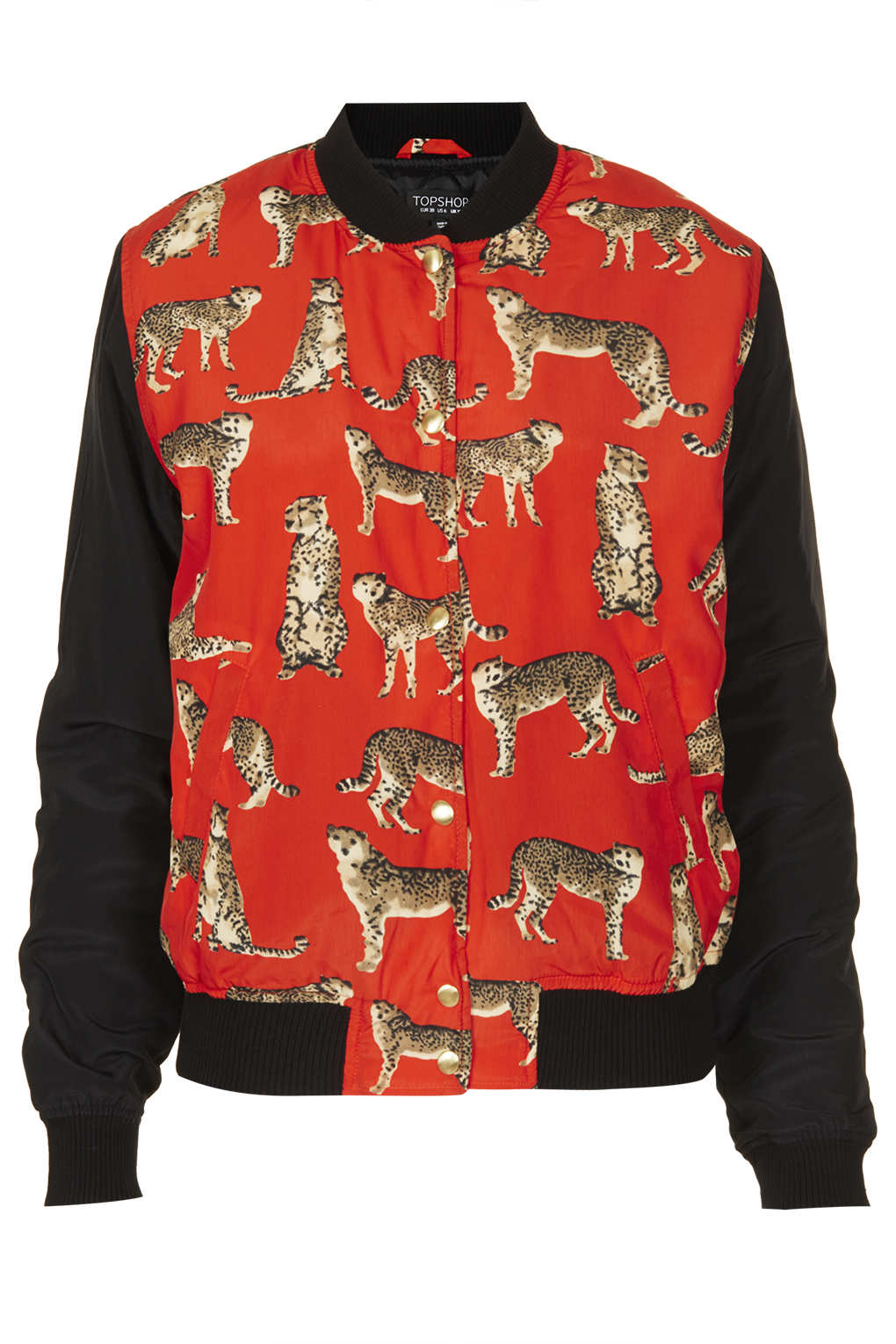 Topshop Cat Print Bomber Jacket in Red | Lyst