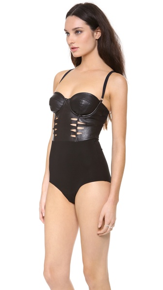 leather corset bodysuit