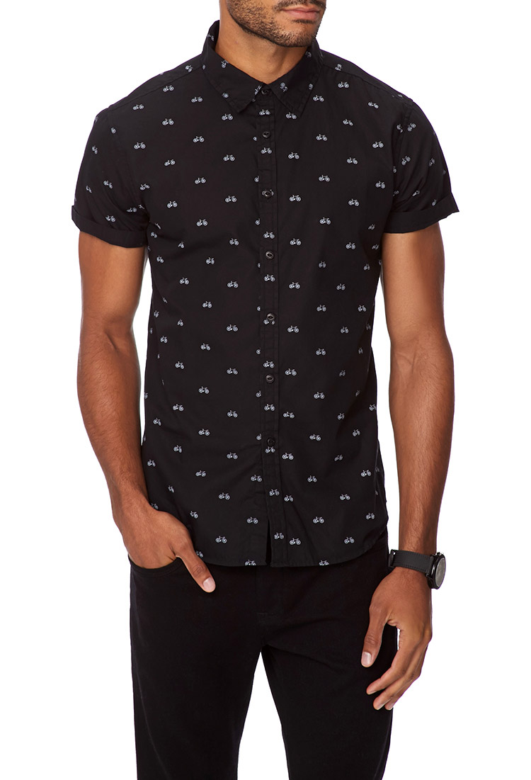 Lyst - Forever 21 Bicycle Print Slim Fit Shirt in Black for Men