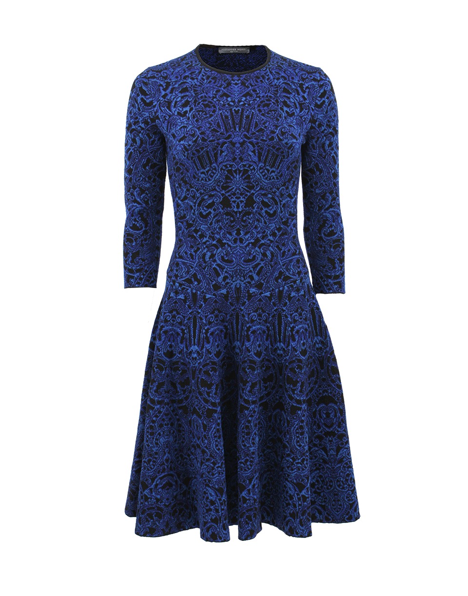 Alexander mcqueen Long Sleeve Flounce Hem Knit Dress in Blue | Lyst