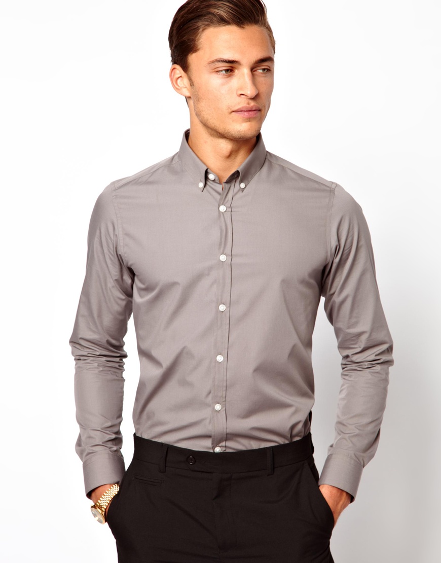 Lyst - Asos Smart Shirt with Button Down Collar in Gray for Men