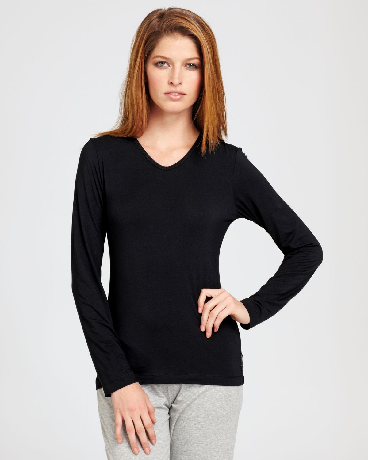 Calvin Klein Long Sleeve Tee - Women'S Essentials V Neck #S1274 in ...