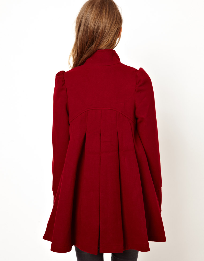 Free People Pleated Swing Coat in Raspberry (Red) - Lyst