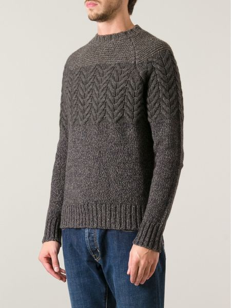 Jacob Cohen Cable Knit Panel Sweater in Gray for Men (grey) | Lyst