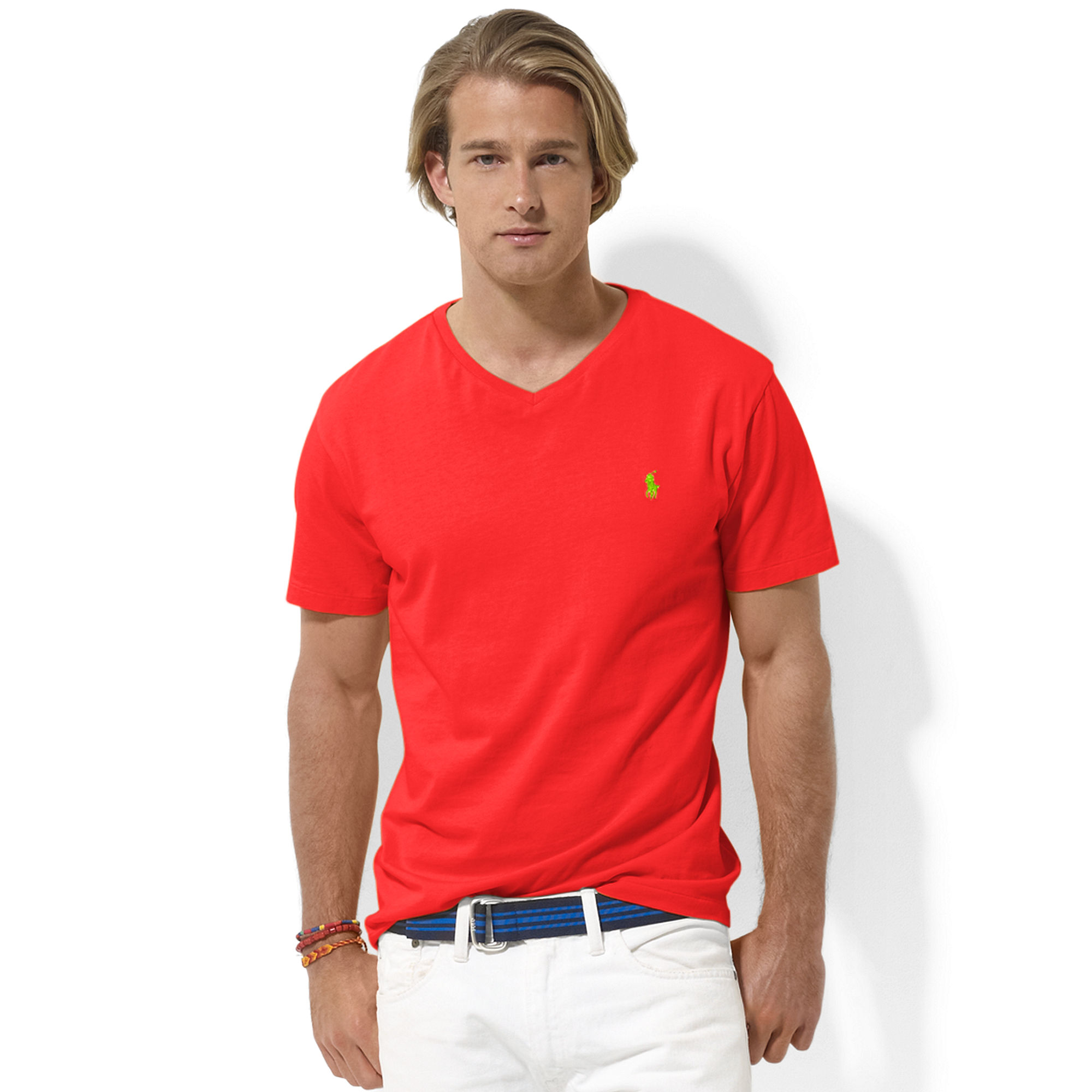 Ralph lauren Short Sleeve Jersey V Neck T Shirt in Red for Men | Lyst