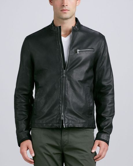 John Varvatos Leather Moto Jacket Black in Black for Men | Lyst