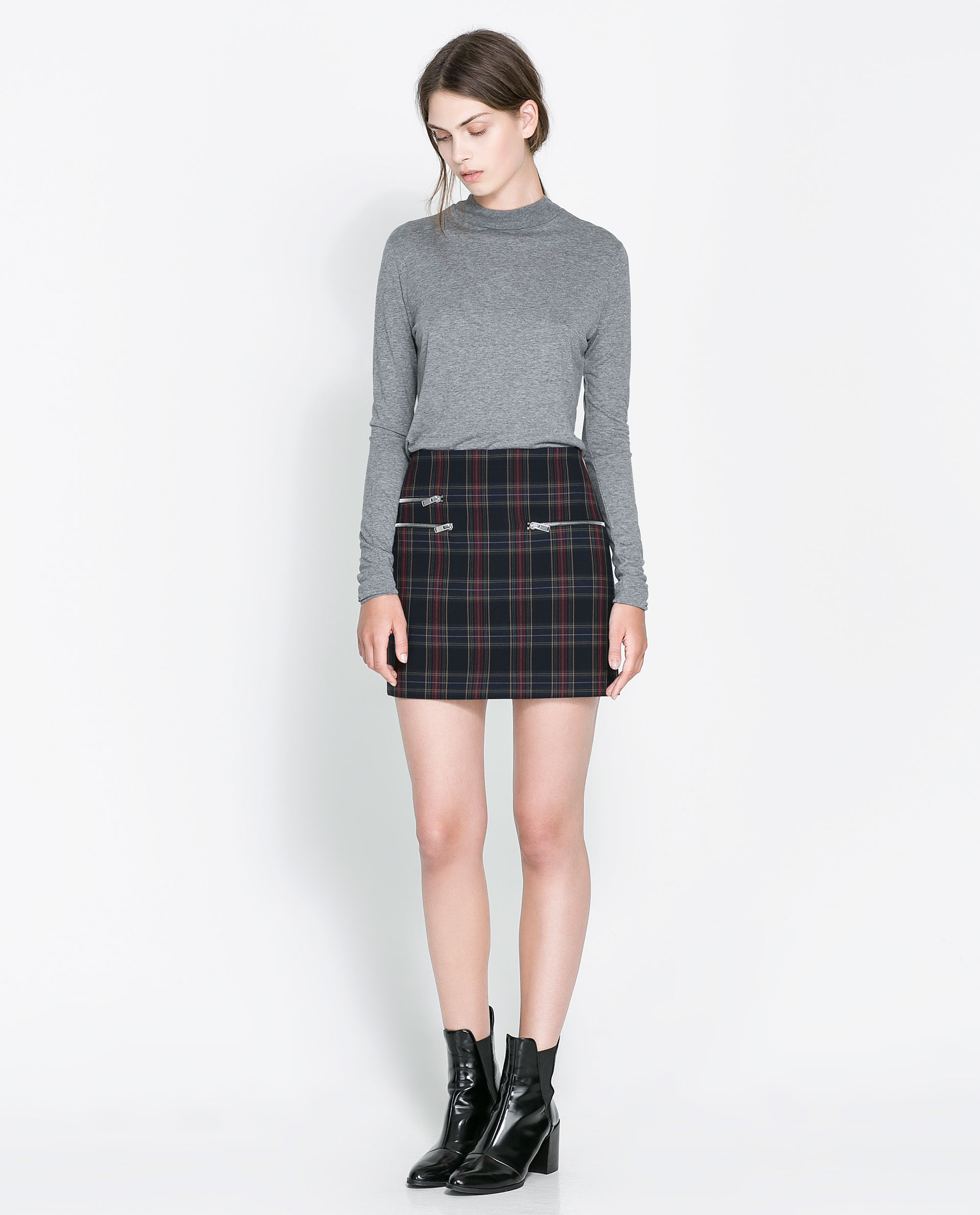Zara Checked Mini Skirt in Blue | Lyst