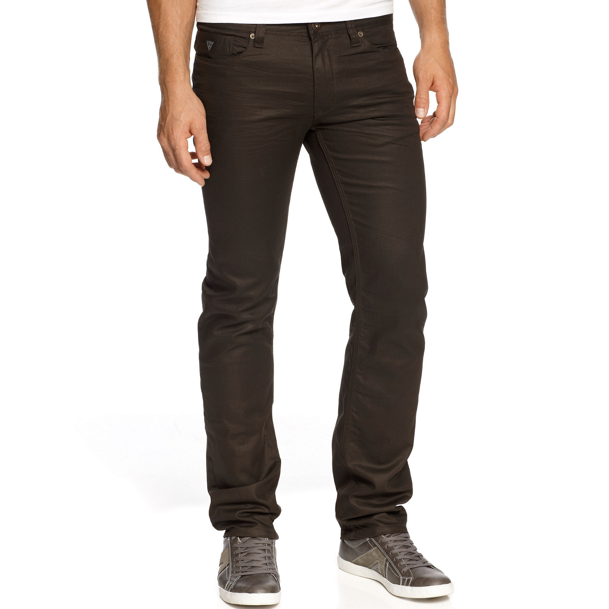 Guess Lincoln Coated Darkwash Denim Jeans in Brown for Men - Lyst