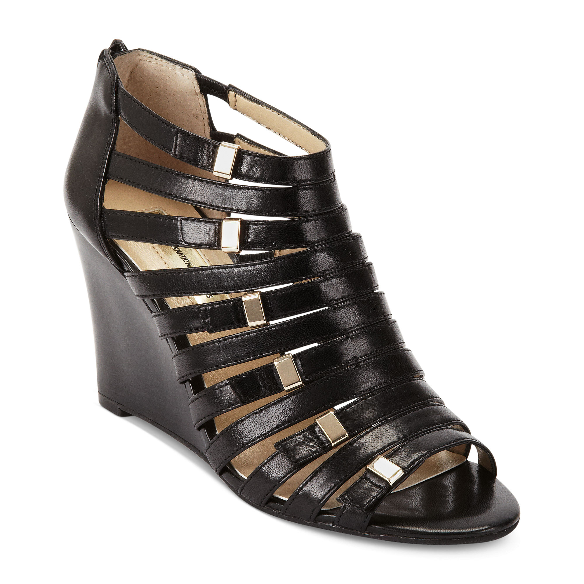 INC International Concepts Dionne Wedge Sandals in Black - Lyst