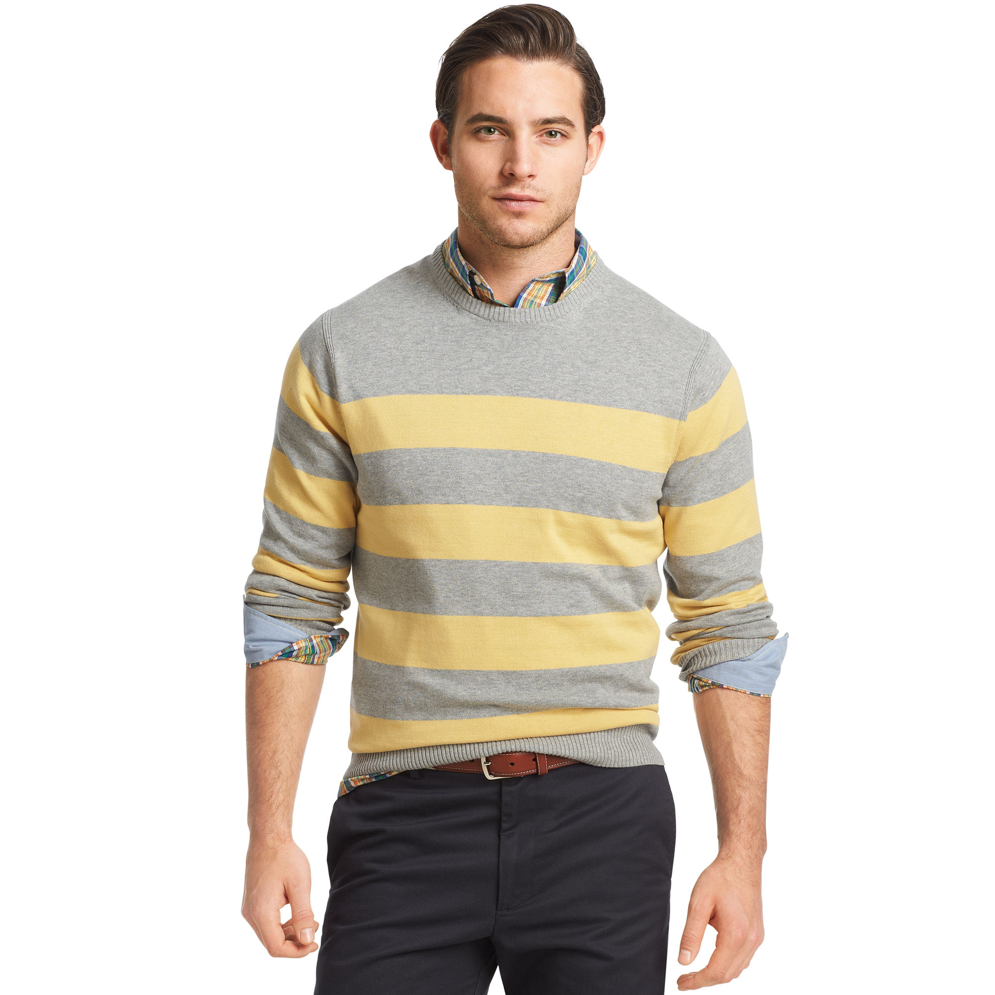 Izod Izod Sweater Crew Neck Stripe Fine Gauge Light Weight Sweater in ...