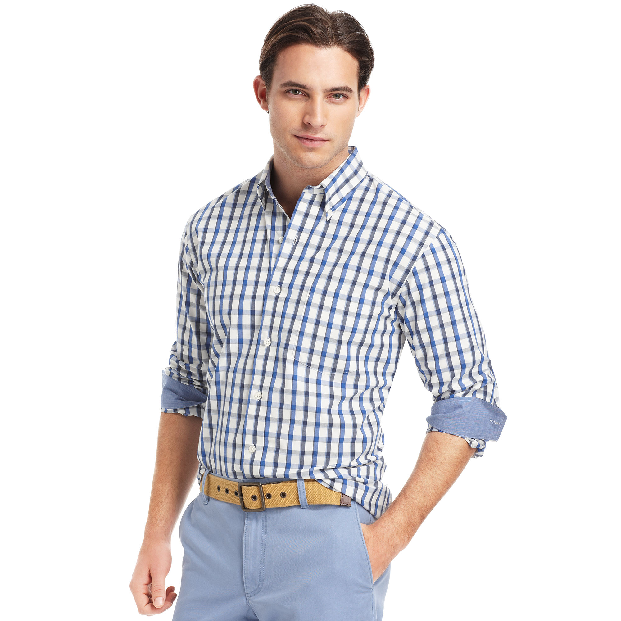 Lyst - Izod Izod Shirt Long Sleeve White Ground Plaid Shirt in Blue for Men