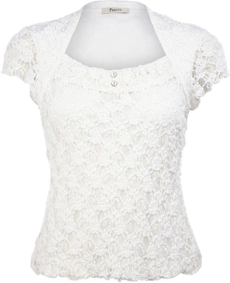 Precis Petite Ruched Ivory Lace Top Restyled in White (Neutral) | Lyst