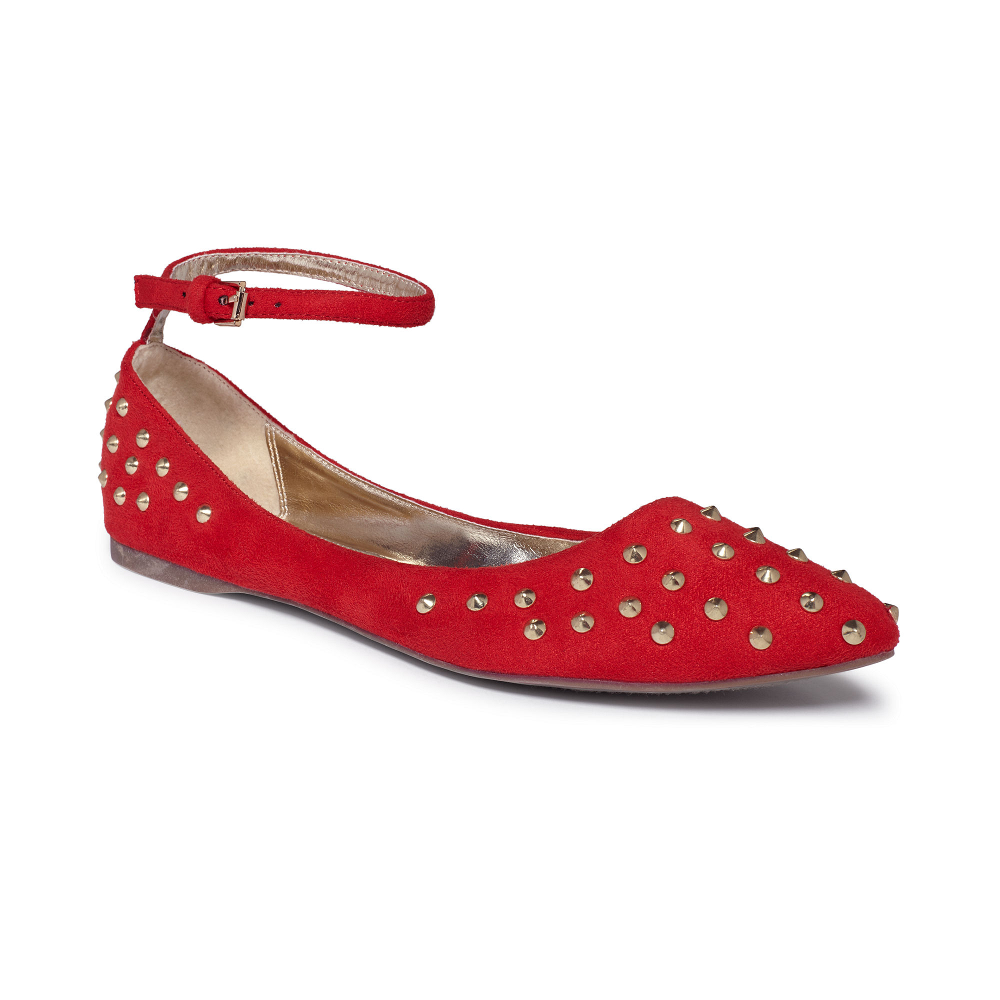 red bottom studded flats