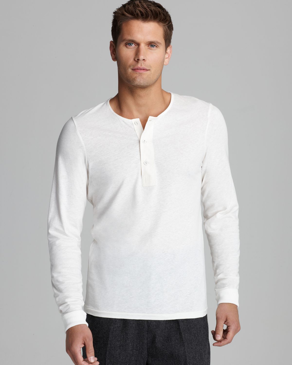 Farrell Solid Cotton Linen Henley in 