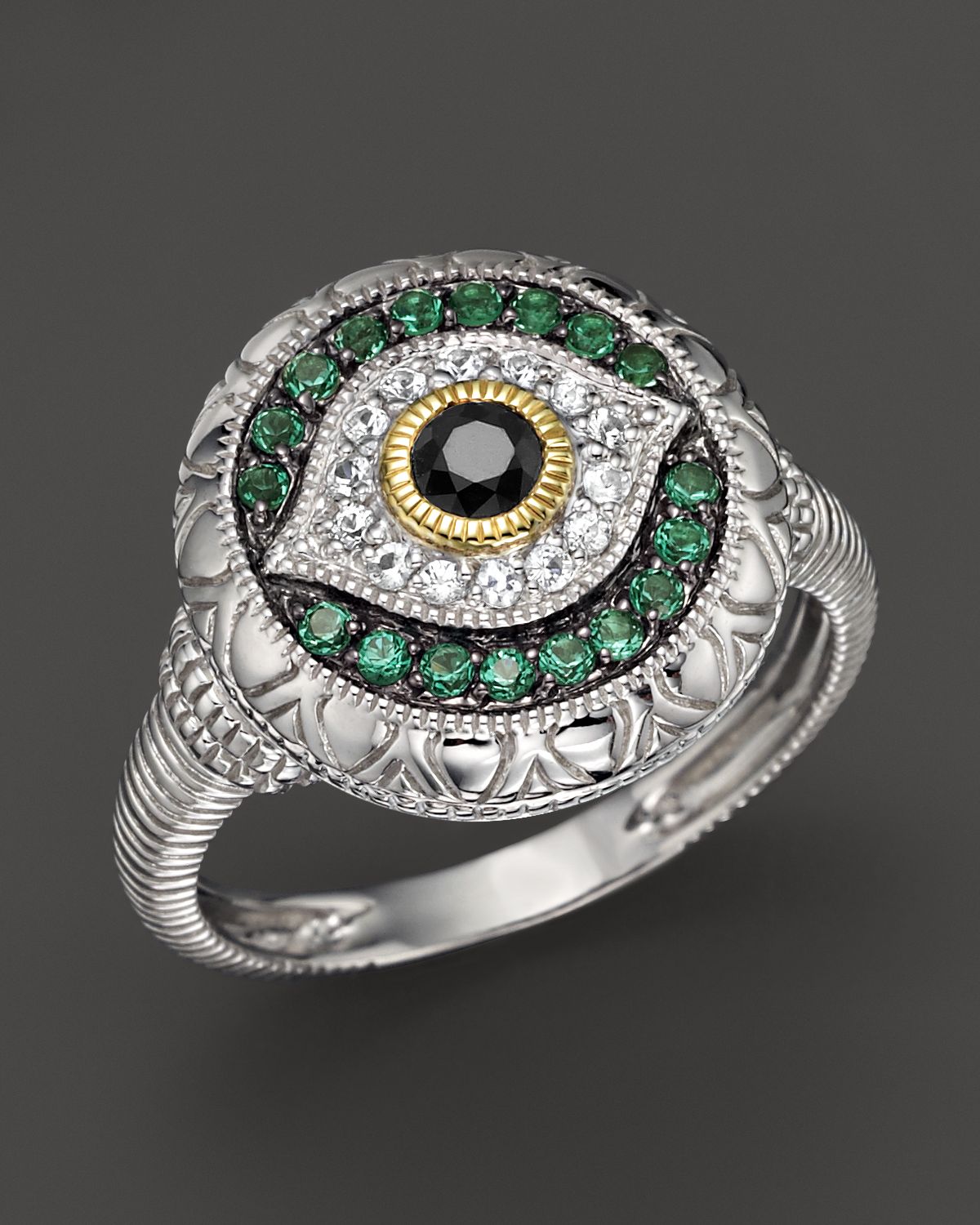 Judith Ripka Sterling Silver Evil Eye Ring with Black and White 