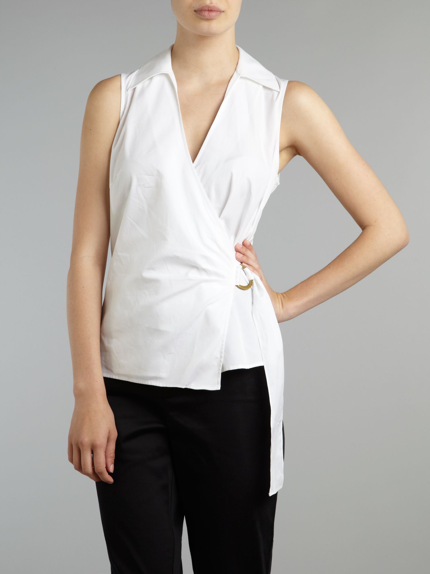 Lauren by ralph lauren Carigan Sleeveless Wrap Shirt in White | Lyst