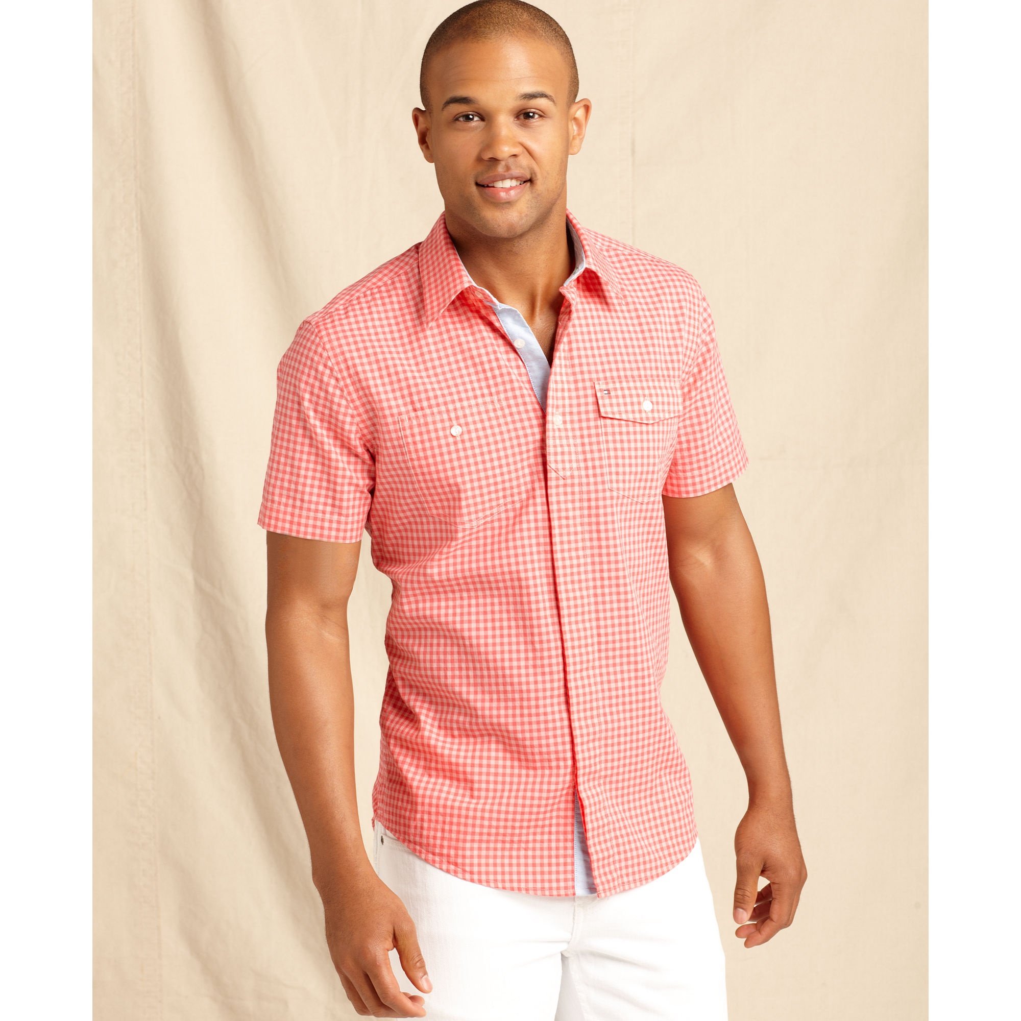 Tommy Hilfiger Robert Short Sleeve Check Shirt in Pink for Men - Lyst