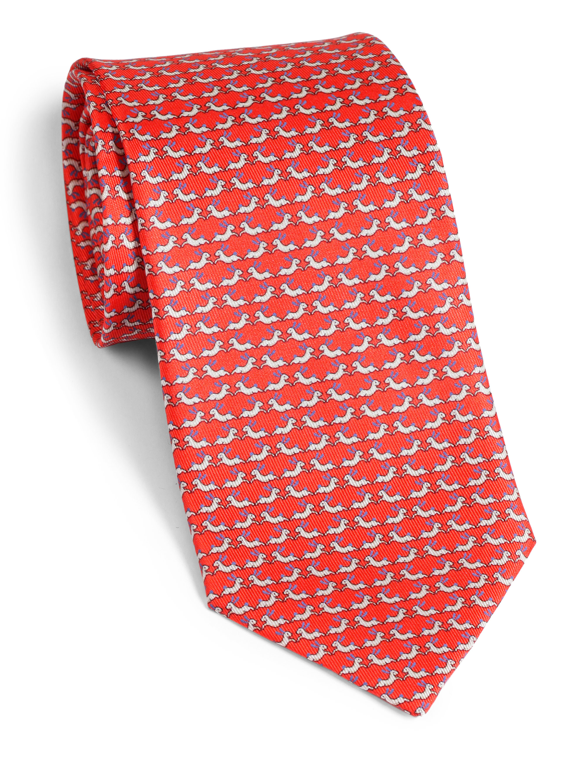 Ferragamo Rabbit Print Silk Tie in Red for Men | Lyst