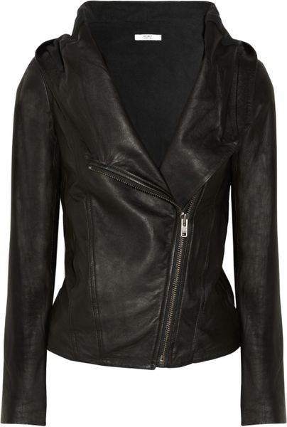 Helmut Lang Helmut Hooded Washed-leather Jacket in Black | Lyst