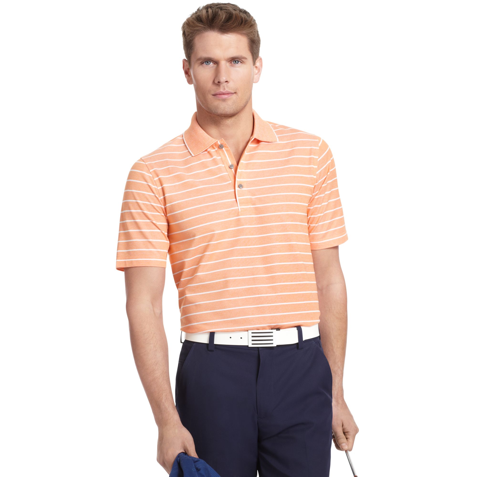 Lyst - Izod Oxford Stripe Polo Golf Performance Shirt in Orange for Men