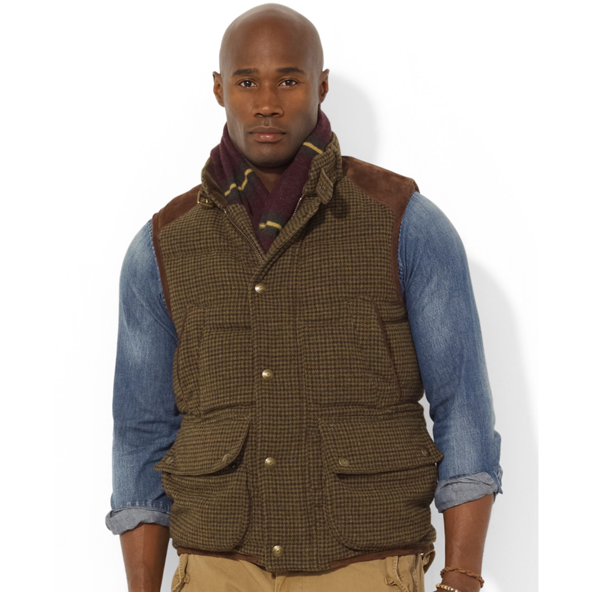 Ralph Lauren Wool Tweed Down Vest in Brown for Men - Lyst