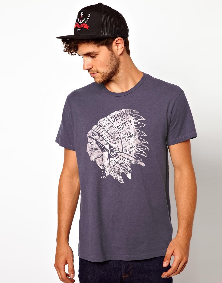 dobbelt Klan sav Ralph Lauren Denim Supply Ralph Lauren Tshirt with Native American Head  Print in Blue for Men | Lyst