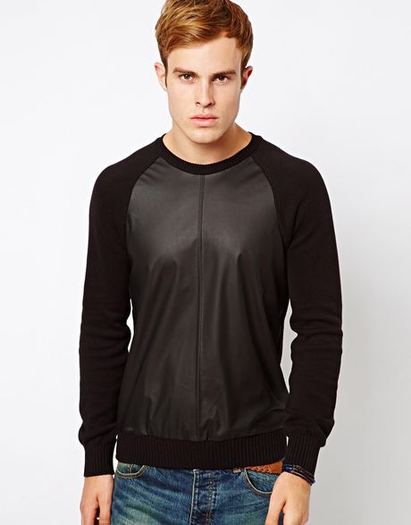 Asos Sweater with Pu Body in Black for Men | Lyst