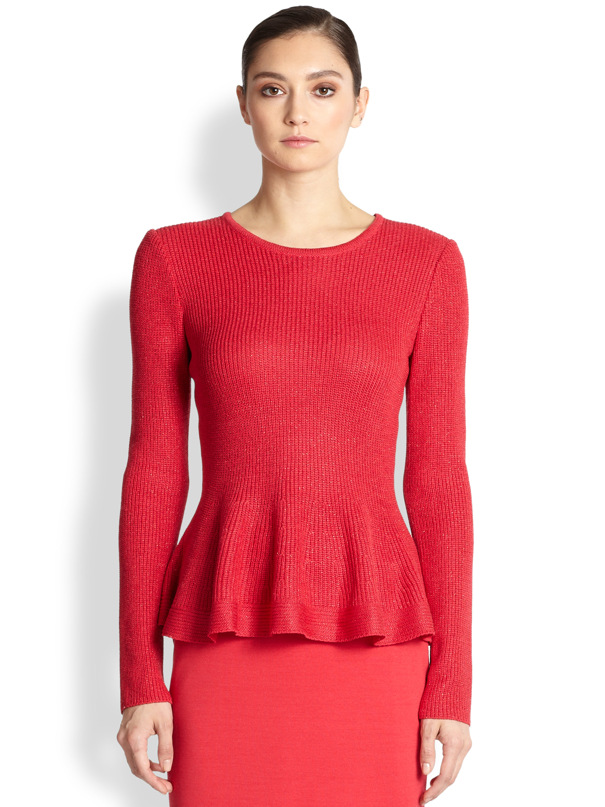red peplum sweater