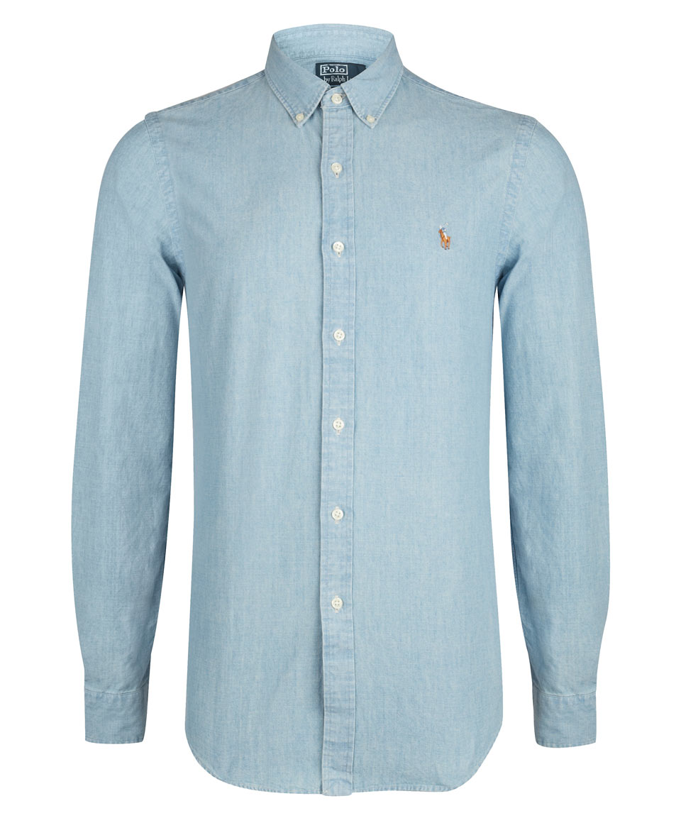 Lyst - Polo ralph lauren Light Blue Buttondown Washed Denim Shirt in ...