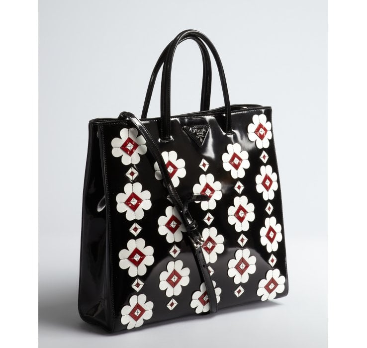 Prada Black Spazzolato Floral Applique Convertible Tote in Black ...