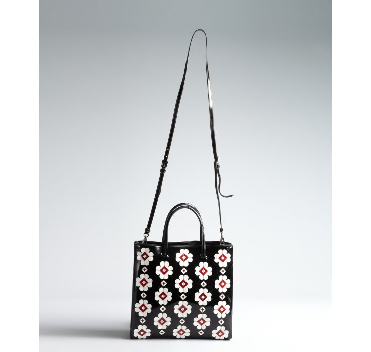 prada white bag leather - Prada Black Spazzolato Floral Applique Convertible Tote in Black ...