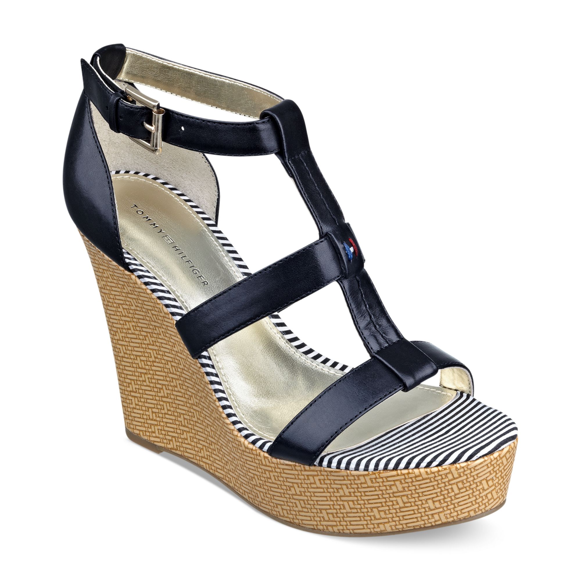 Tommy Hilfiger Adalinay Platform Wedge Sandals in Black - Lyst