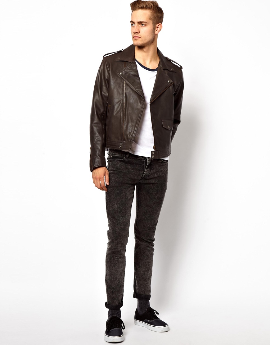 Stussy Leather Biker Jacket In Brown For Men Lyst Gallery