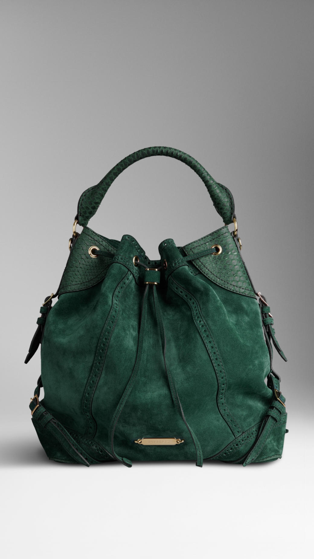 Lyst Burberry Large Suede And Python Bag In Green Gallery