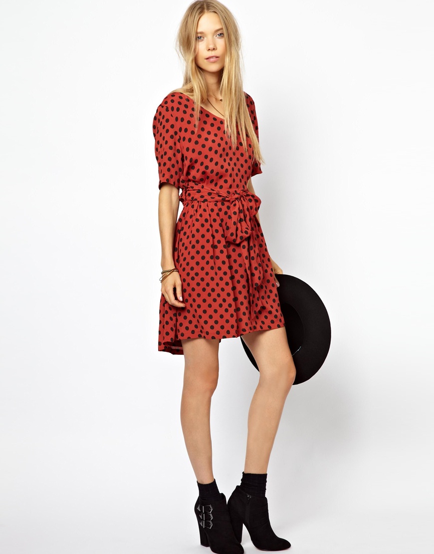 ganni red polka dot dress