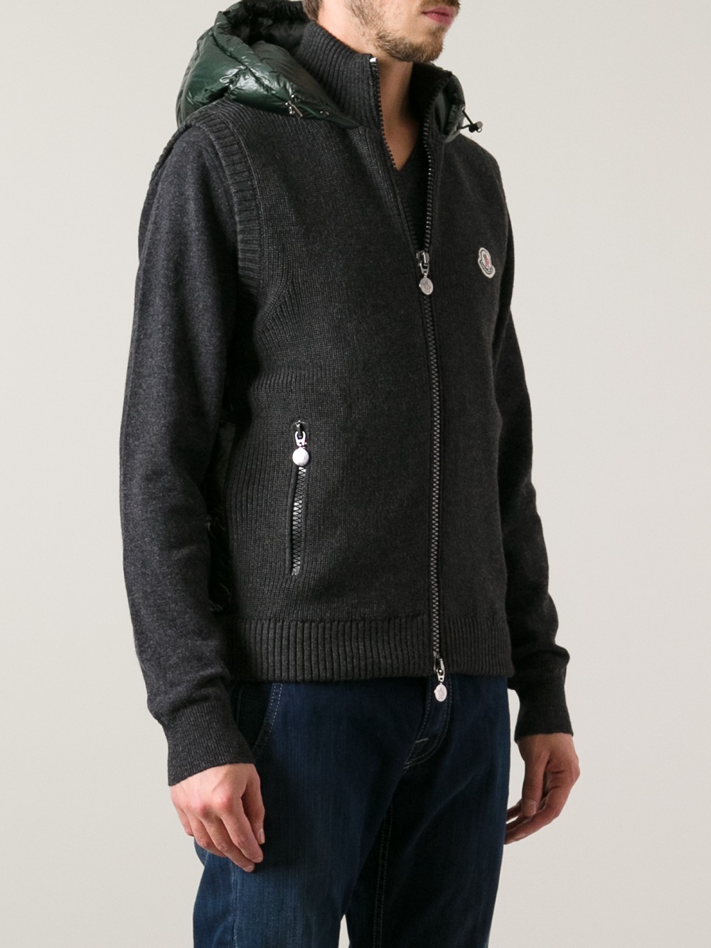 Moncler Padded Cardigan Gilet in Grey (Grey) for Men Lyst