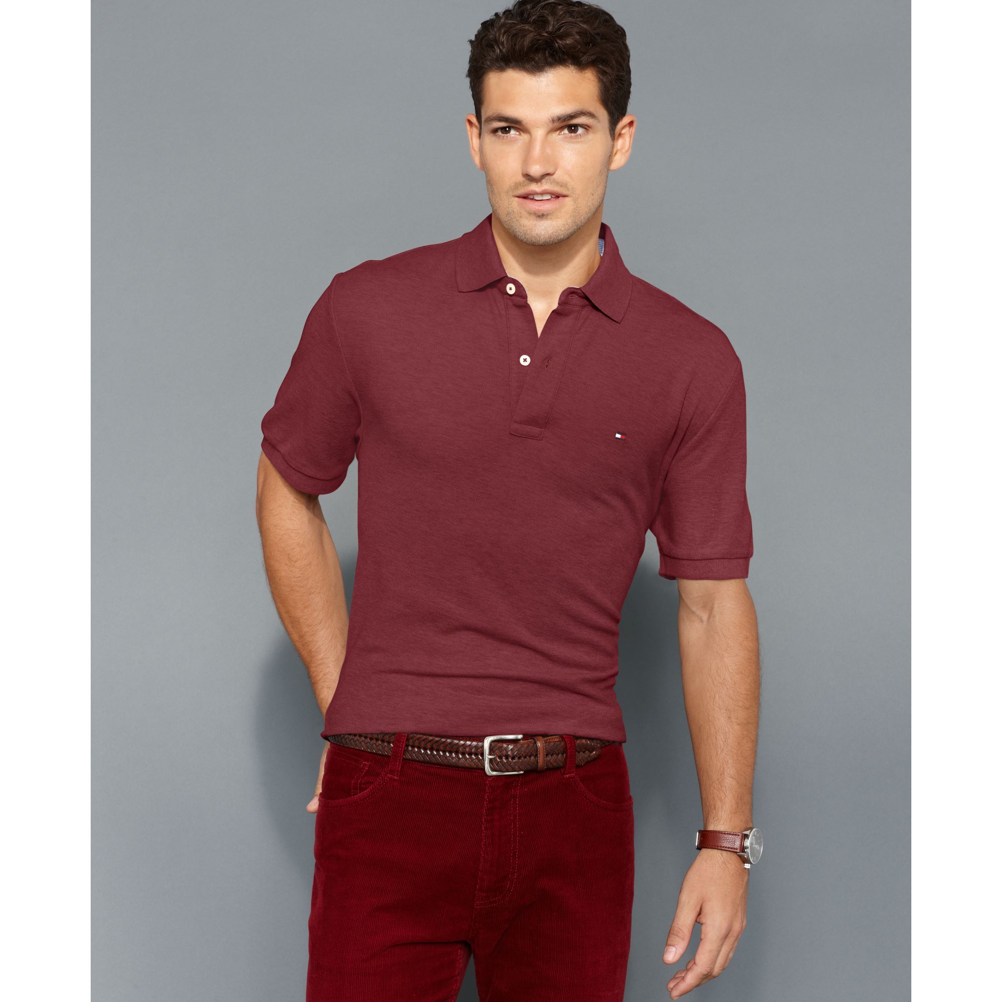 tommy hilfiger maroon shirt