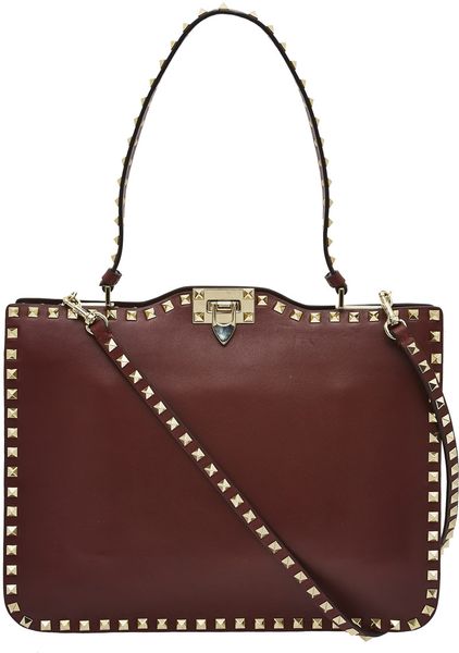 Valentino Burgundy Rockstud Top Handle Shoulder Bag in Brown (burgundy ...