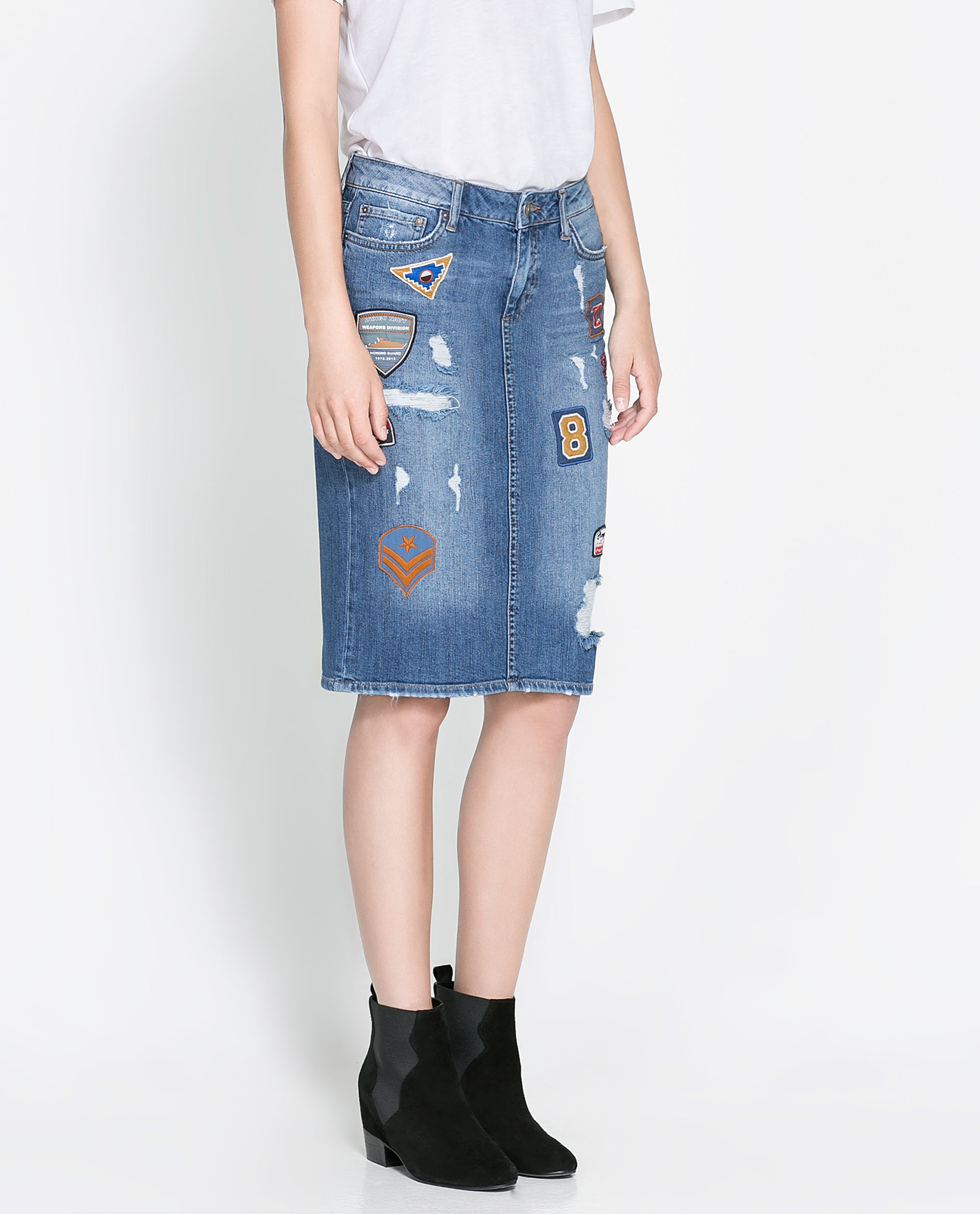 Zara Patched Denim Skirt in Blue Lyst