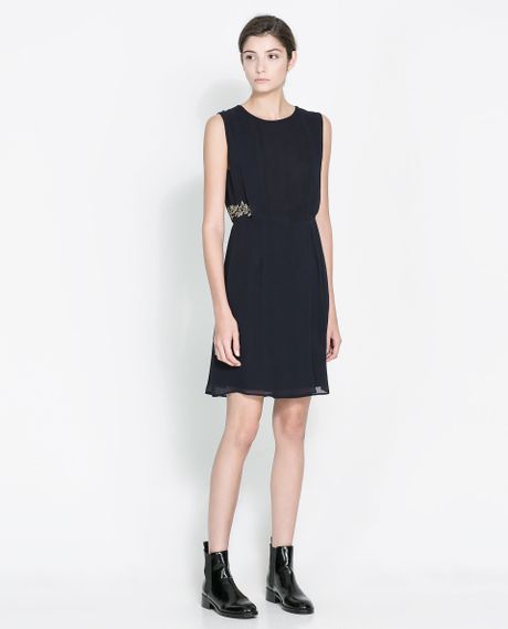 Zara Dress with Embroidered Detailing in Blue (Navy blue) | Lyst