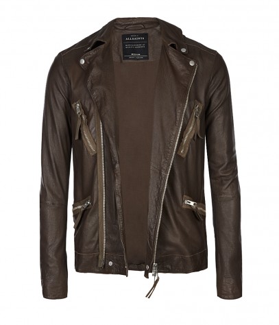 hilling biker jacket leather allsaints brown khaki