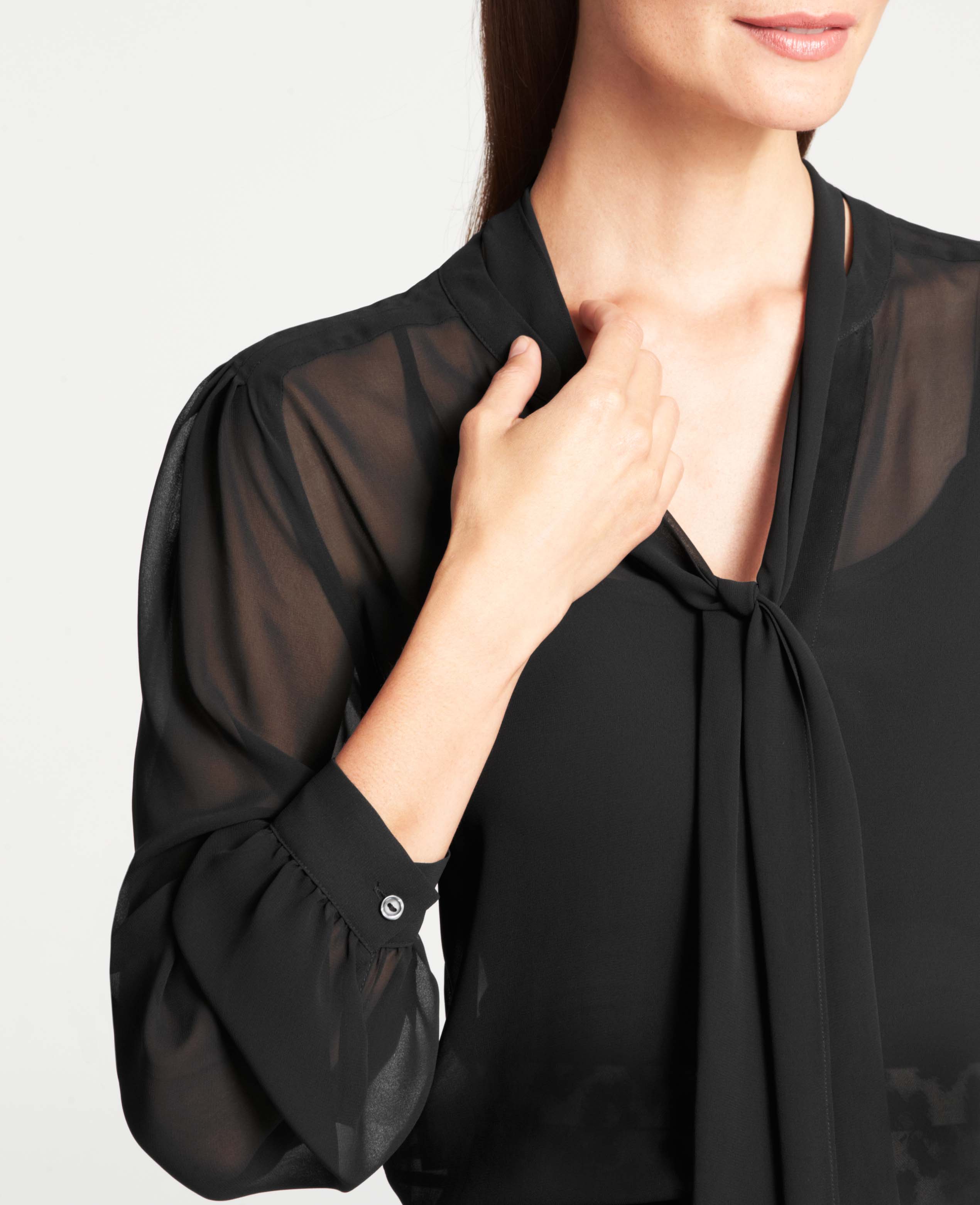 sheer tie neck blouse