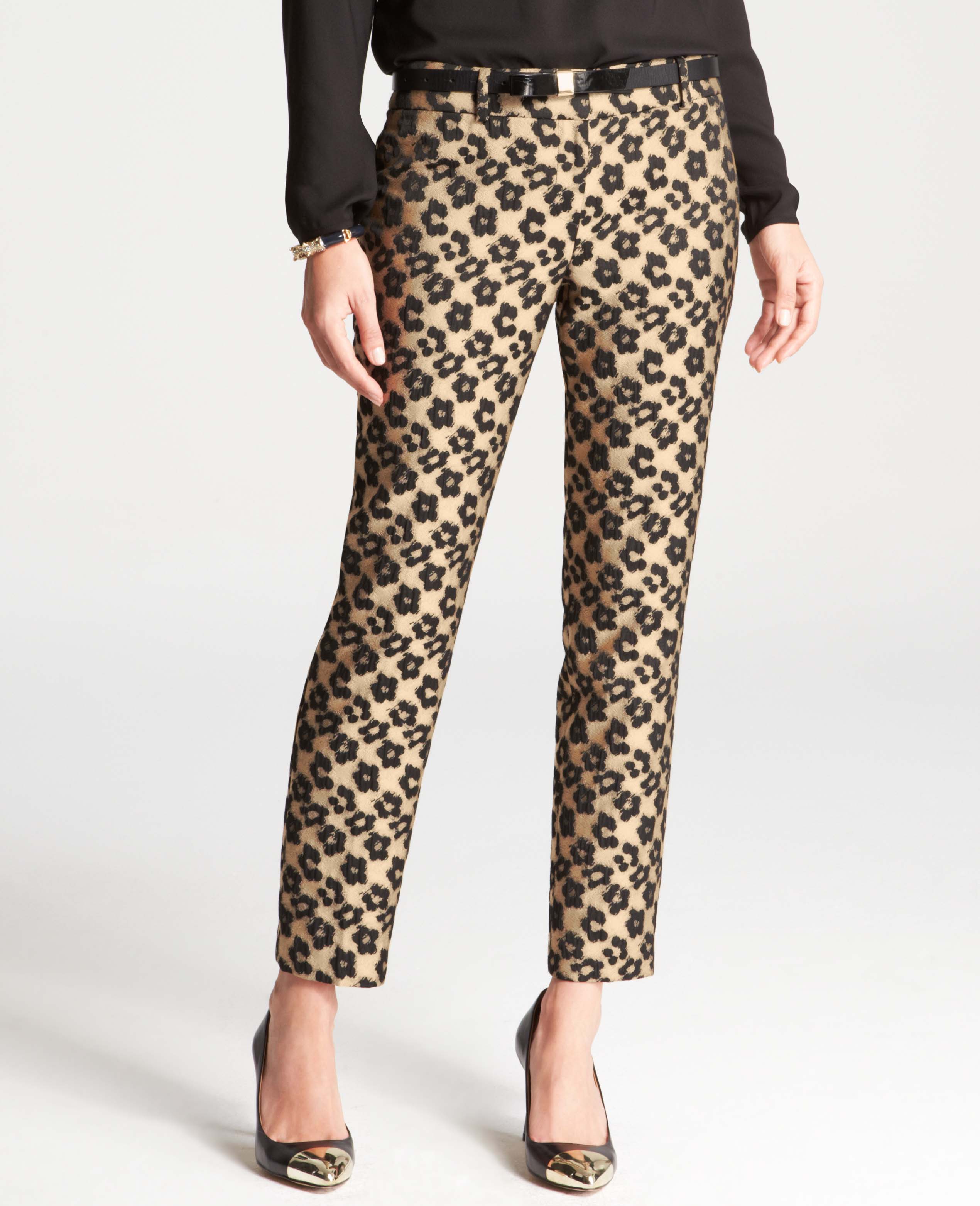 Ann Taylor Maven Leopard Jacquard Ankle Pants in Golden ...
